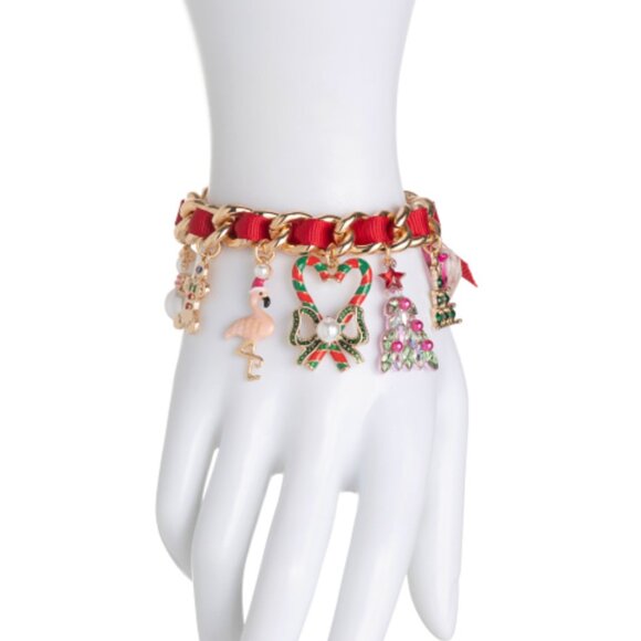 NWT BETSEY JOHNSON HOLIDAY VELVET RIBBON CHARM BRACELET - Picture 3 of 5